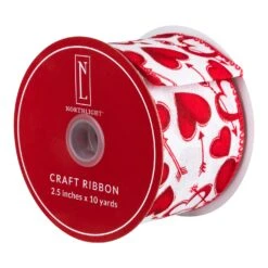 Northlight Hearts Valentine's Day Wired Craft Ribbon - 2.5" X 10 Yards - White And Red -Northlight 101111091204272