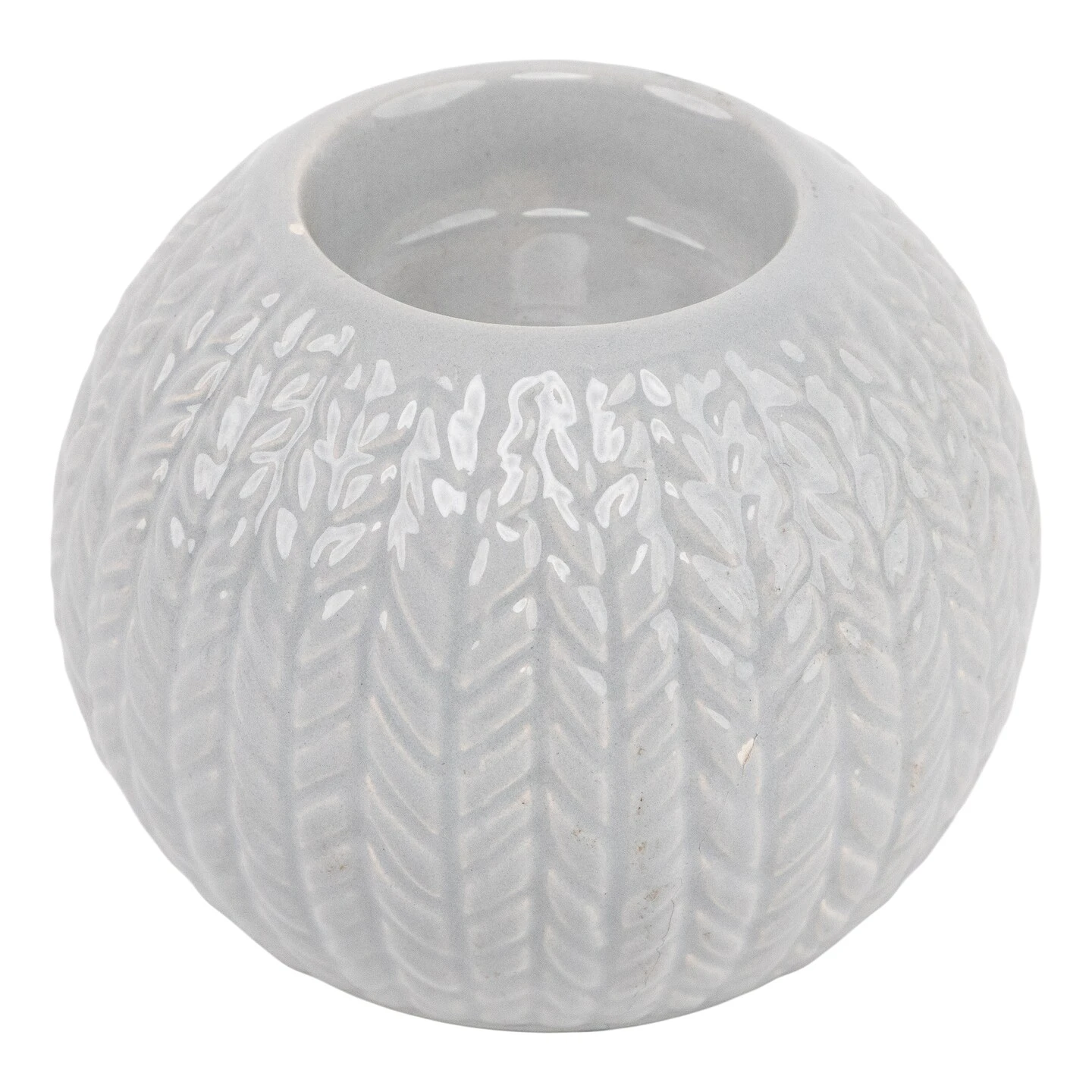 Northlight Ceramic Cable Knit Christmas Candle Holder - 3.75" - Gray 5 Northlight Ceramic Cable Knit Christmas Candle Holder - 3.75" - Gray - Image 3