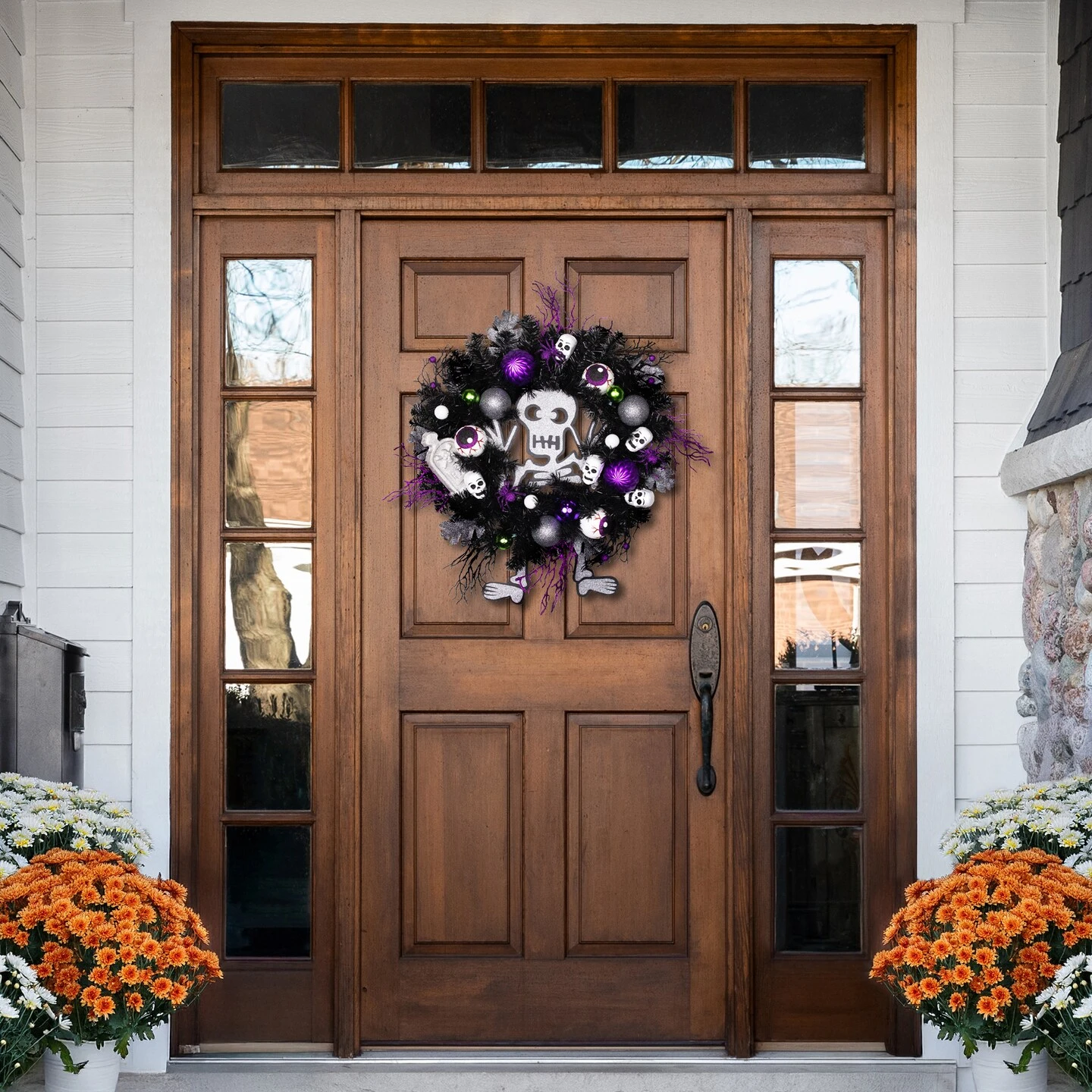 Northlight Purple And Black Spooky Skeleton Pine Halloween Wreath, 24-Inch, Unlit 6 Northlight Purple And Black Spooky Skeleton Pine Halloween Wreath, 24-Inch, Unlit - Image 4