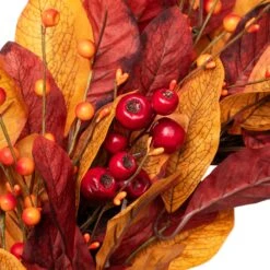 Northlight Berries With Leaves Artificial Fall Harvest Twig Wreath - 24" Red -Northlight 109124386704816