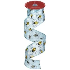 Northlight Bumblebee Design Wired Spring Craft Ribbon - 2.5" X 10 Yards - Blue 12 Northlight Bumblebee Design Wired Spring Craft Ribbon - 2.5" X 10 Yards - Blue -Northlight 109455031500592