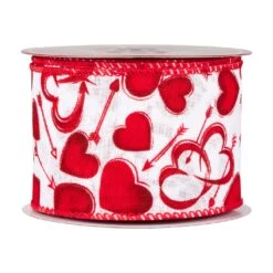 Northlight Hearts Valentine's Day Wired Craft Ribbon - 2.5" X 10 Yards - White And Red -Northlight 110460698136752