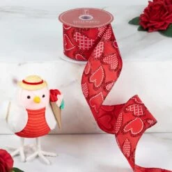 Northlight Hearts Valentine's Day Glittered Wired Craft Ribbon - 2.5" X 10 Yards - Red And White