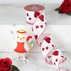 Northlight Glitter Hearts Valentine's Day Wired Craft Ribbon- 2.5" X 10 Yards - White And Red