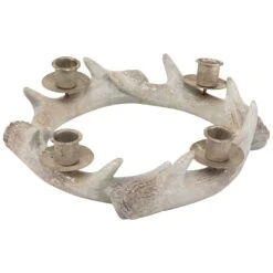 Northlight Antler Wreath Christmas Taper Candle Holder - 10.25" Beige 12 Northlight Antler Wreath Christmas Taper Candle Holder - 10.25" Beige -Northlight 114997340131504