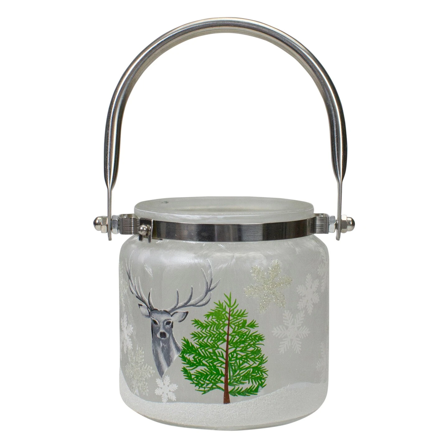 Northlight 4" Deer, Pine And Snowflakes Hand Painted Flameless Glass Candle Lantern Gray 9 Northlight 4" Deer, Pine And Snowflakes Hand Painted Flameless Glass Candle Lantern Gray - Image 7