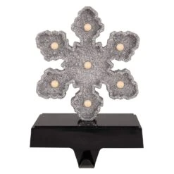 Northlight LED Lighted Glittered Snowflake Christmas Stocking Holder - 7" - Silver Finish