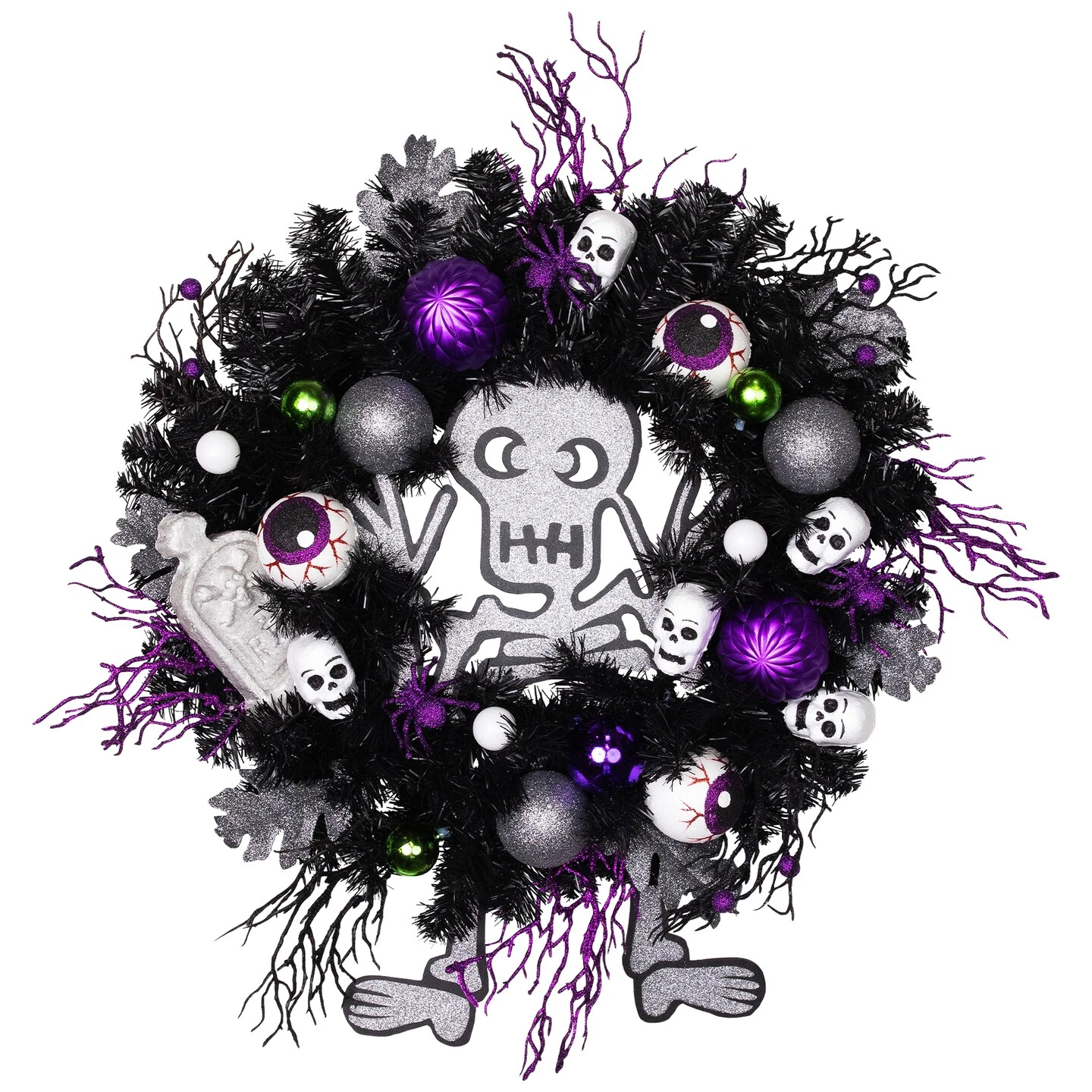 Northlight Purple And Black Spooky Skeleton Pine Halloween Wreath, 24-Inch, Unlit 5 Northlight Purple And Black Spooky Skeleton Pine Halloween Wreath, 24-Inch, Unlit - Image 3