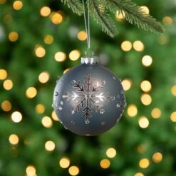 Northlight Glitter Mirrored Snowflakes Christmas Glass Ball Ornaments - 4" - Slate Blue - Set Of 2 -Northlight 1152965105821124320