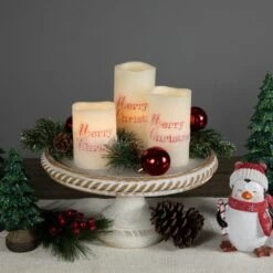 Northlight LED Flameless Frosted "Merry Christmas" Wax Pillar Candles - 6" - Set Of 3 White 12 Northlight LED Flameless Frosted "Merry Christmas" Wax Pillar Candles - 6" - Set Of 3 White -Northlight 1152977717428307168