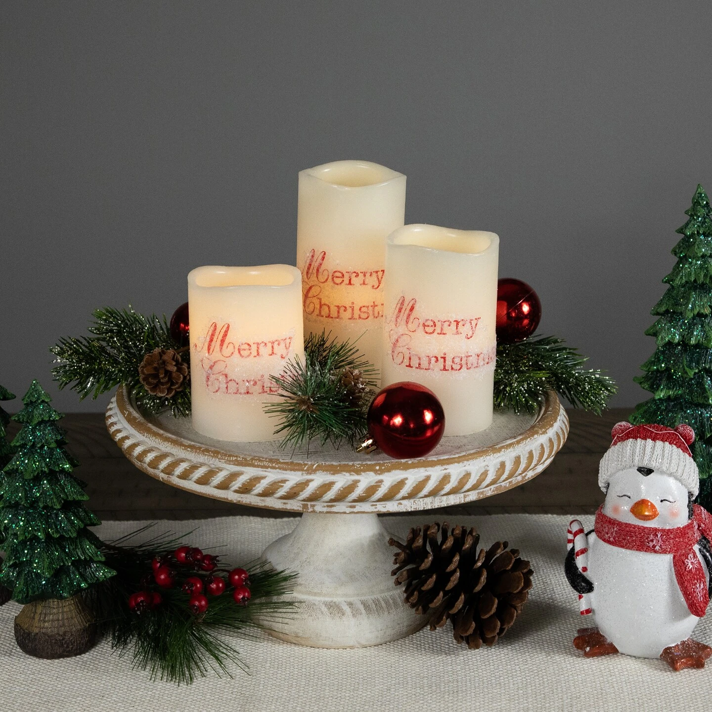 Northlight LED Flameless Frosted "Merry Christmas" Wax Pillar Candles - 6" - Set Of 3 White 5 Northlight LED Flameless Frosted "Merry Christmas" Wax Pillar Candles - 6" - Set Of 3 White - Image 3