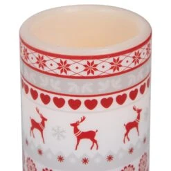 Northlight LED Flameless Flickering Nordic Reindeer Wax Pillar Christmas Candles - 6" - Set Of 3 White -Northlight 1153067731352896736
