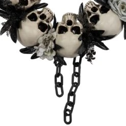 Northlight Skulls And Chains With Roses Halloween Wreath - 15" - Unlit Gray -Northlight 1153067732464387296