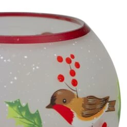 Northlight 5-Inch Hand Painted Finches And Pine Flameless Glass Candle Holder White -Northlight 1153067732537591008