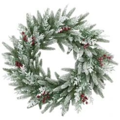 Northlight Real Touch™️ Flocked Wind River Fir With Berries Artificial Christmas Wreath - 24" - Unlit Green 12 Northlight Real Touch™️ Flocked Wind River Fir With Berries Artificial Christmas Wreath - 24" - Unlit Green -Northlight 1153073959782309456