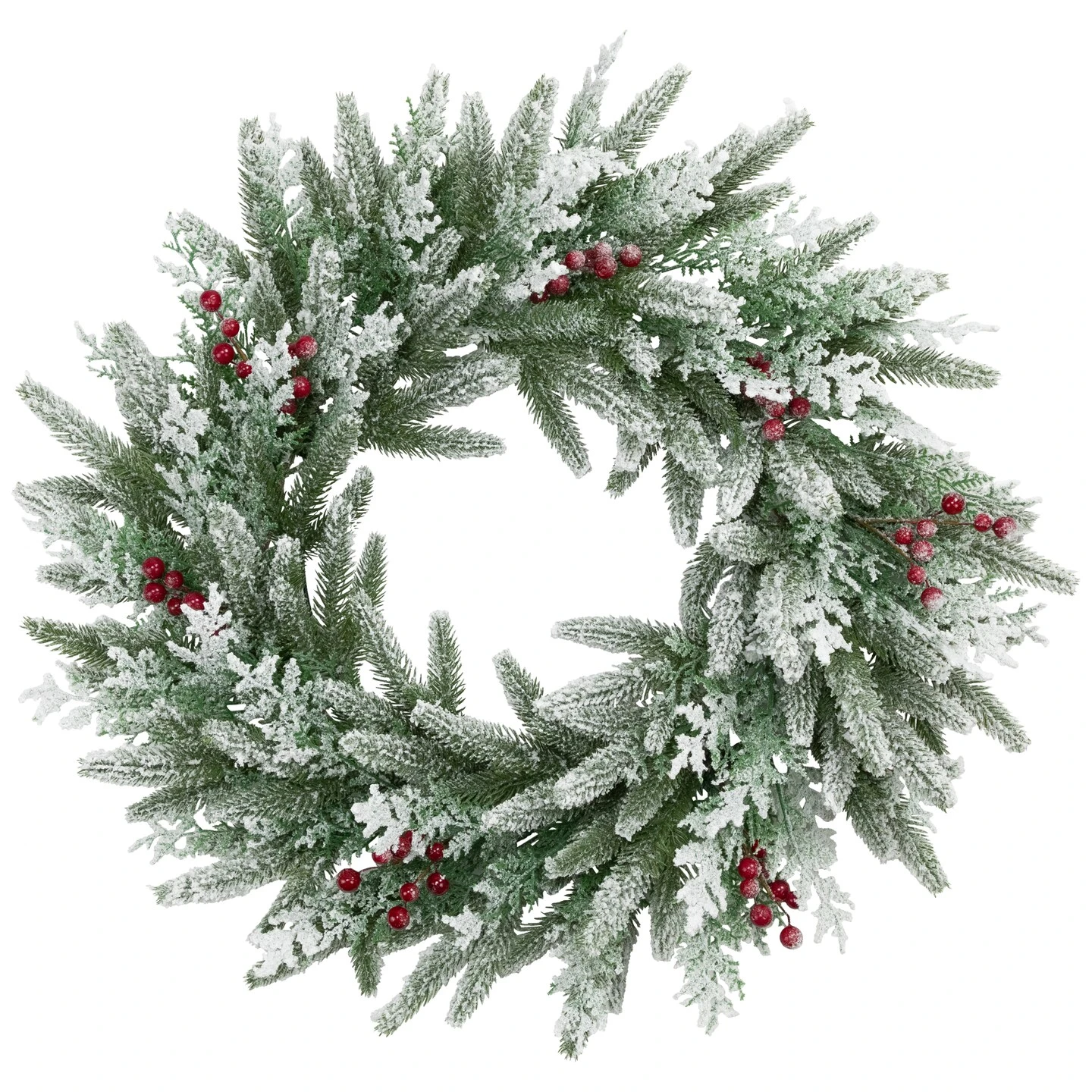 Northlight Real Touch™️ Flocked Wind River Fir With Berries Artificial Christmas Wreath - 24" - Unlit Green 5 Northlight Real Touch™️ Flocked Wind River Fir With Berries Artificial Christmas Wreath - 24" - Unlit Green - Image 3