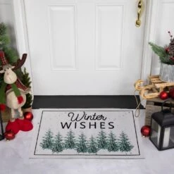 Northlight Pine Trees "Winter Wishes" Christmas Doormat 29" X 17" White 11 Northlight Pine Trees "Winter Wishes" Christmas Doormat 29" X 17" White -Northlight 1153119203247604960