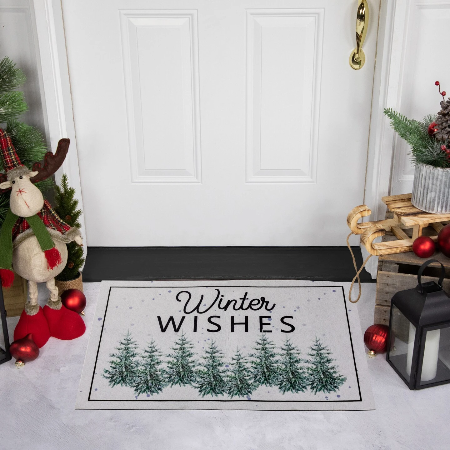 Northlight Pine Trees "Winter Wishes" Christmas Doormat 29" X 17" White 5 Northlight Pine Trees "Winter Wishes" Christmas Doormat 29" X 17" White - Image 3