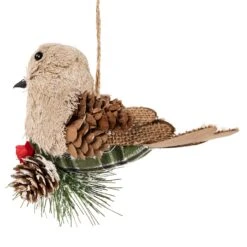 Northlight Front Facing Bird On Frosted Pine Needle Christmas Ornament - 6.75" Green -Northlight 1153119203868361952