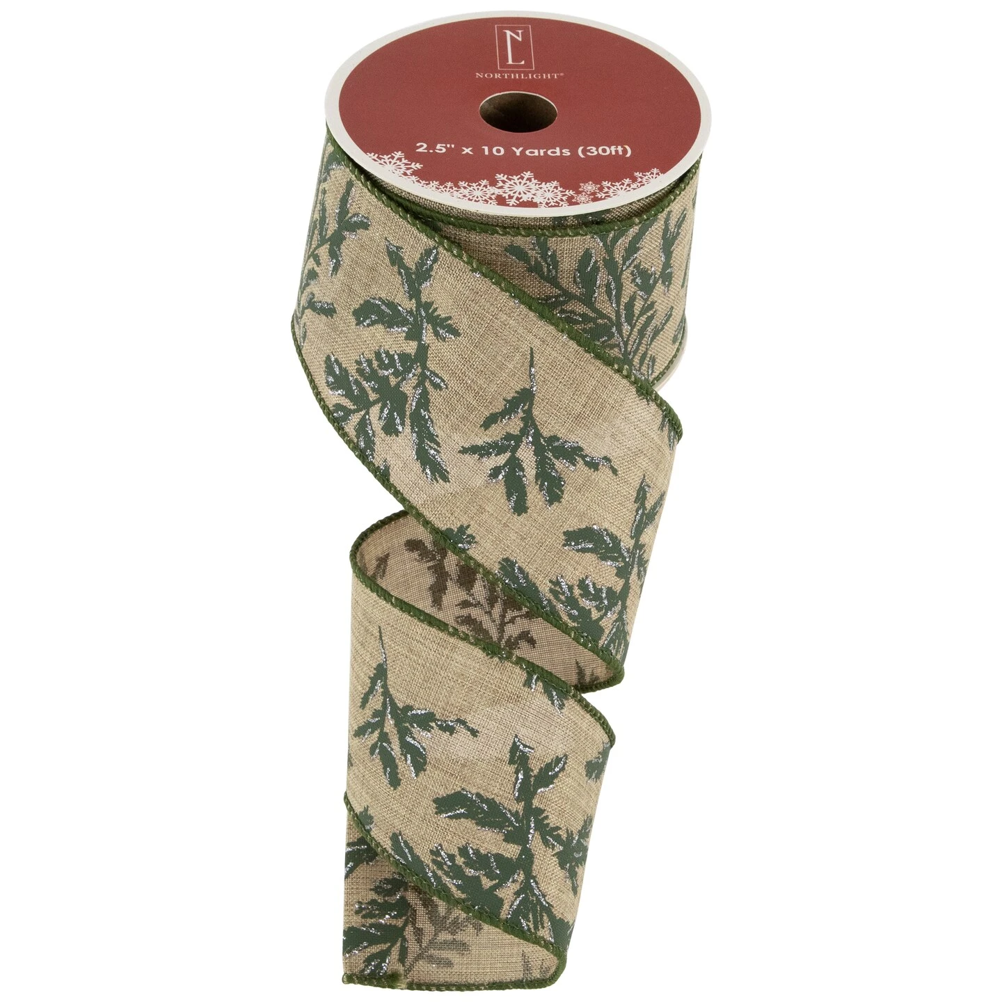 Northlight Brown With Green Leaves Wired Craft Ribbon 2.5" X 10 Yards 6 Northlight Brown With Green Leaves Wired Craft Ribbon 2.5" X 10 Yards - Image 4