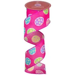 Northlight Easter Egg Design Wired Spring Craft Ribbon - 2.5" X 10 Yards - Pink -Northlight 1153171144062967600
