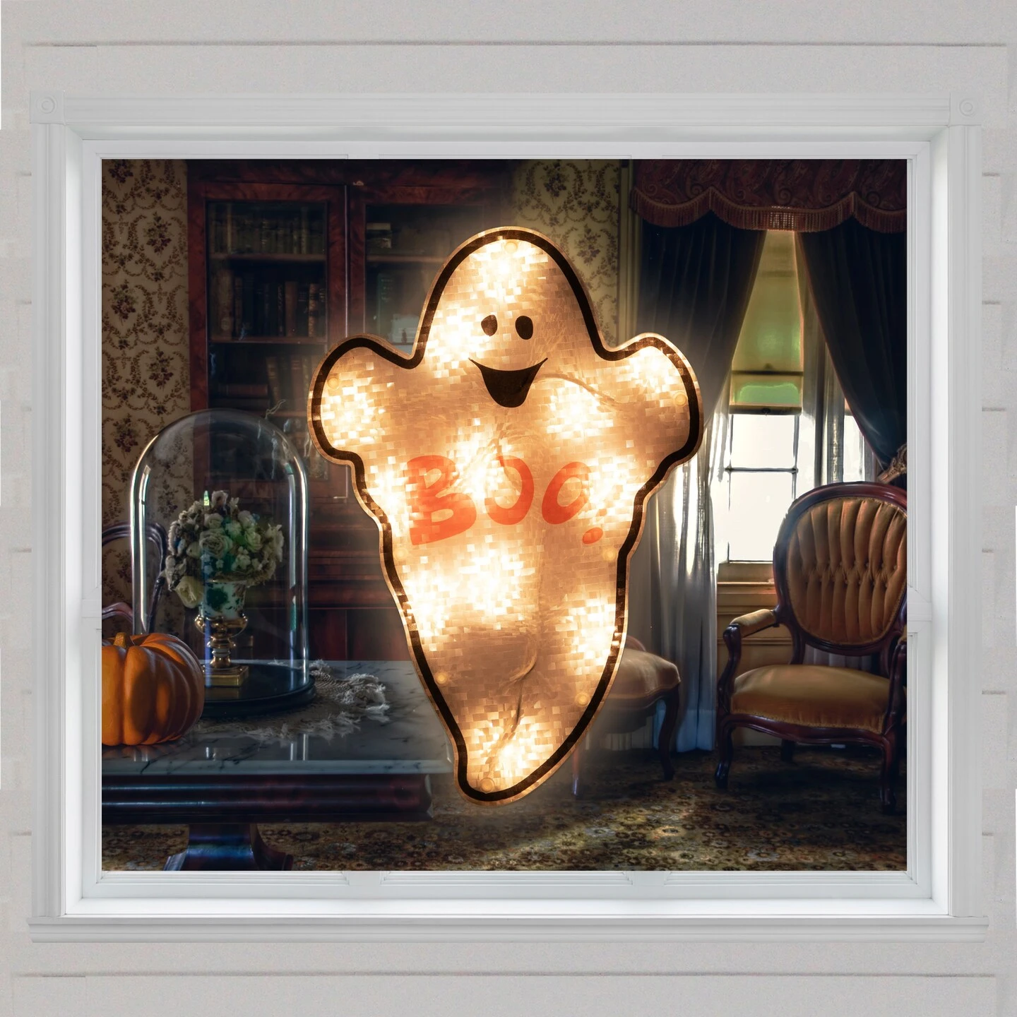 Northlight Lighted Holographic Boo Ghost Halloween Window Decoration - 12" Orange 6 Northlight Lighted Holographic Boo Ghost Halloween Window Decoration - 12" Orange - Image 4