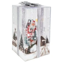Northlight Lighted And Musical Santa Snowing Gift Box With Ribbon Christmas Decoration - 12" Red