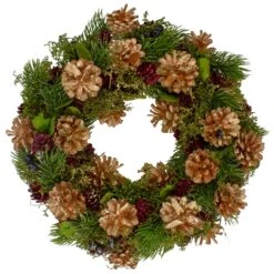Northlight 12" Green, Gold, And Red Glitter Pinecones Christmas Wreath -Northlight 1153284958774485664 2