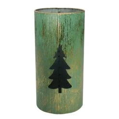 Northlight Rustic Christmas Tree Candle Lanterns - 12" - Green And Gold - Set Of 2 -Northlight 1153284958887731872
