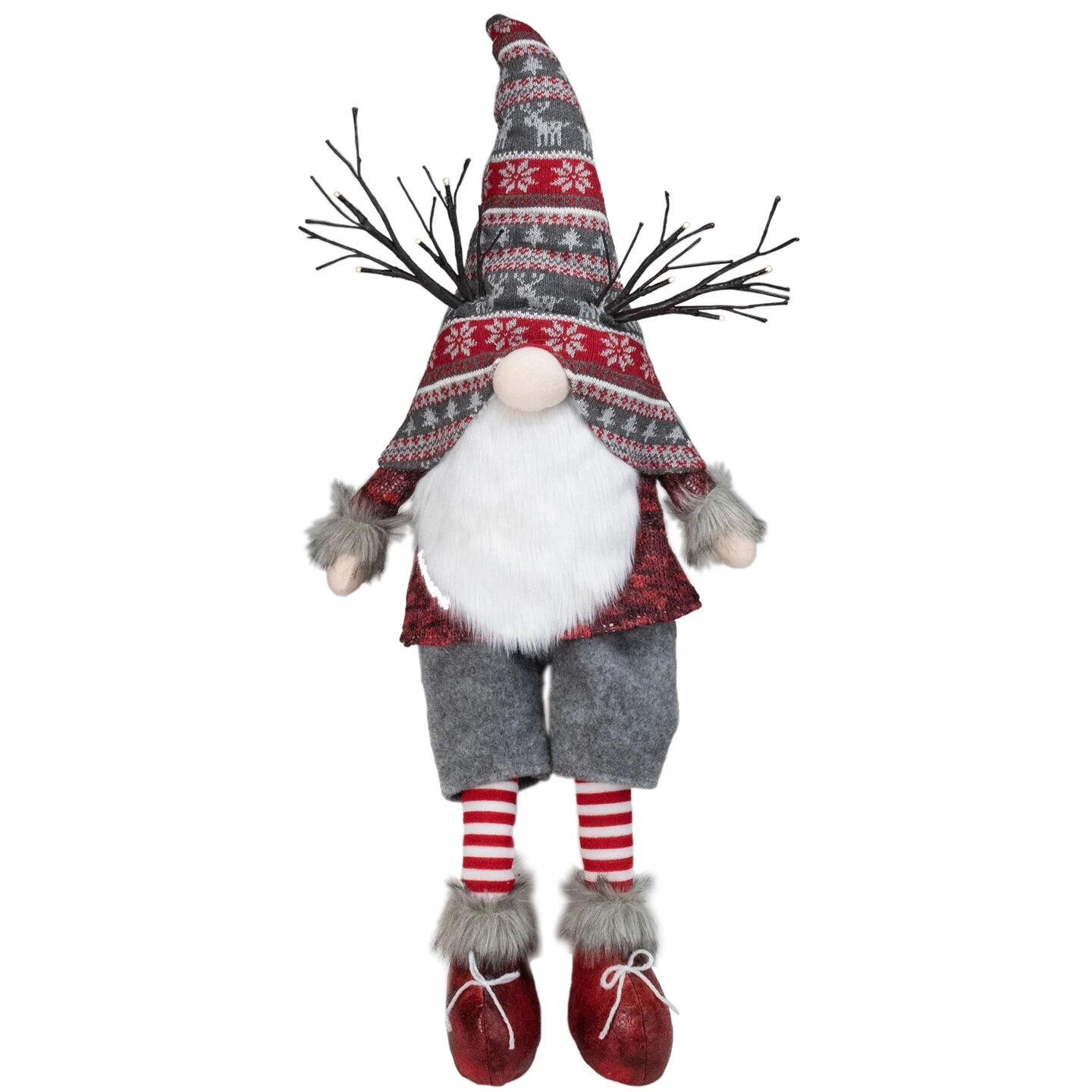 Northlight LED Christmas Gnome With Antlers And Dangling Legs - 30" - Gray And Red 4 Northlight LED Christmas Gnome With Antlers And Dangling Legs - 30" - Gray And Red - Image 2