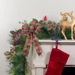 Northlight Plaid 6-Loop Christmas Bow Decoration - 9" X 14" - Red And Green -Northlight 1153284959483323040 1