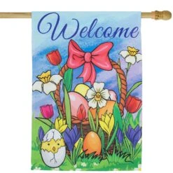 Northlight Welcome Easter Basket Outdoor House Flag 28" X 40" Green -Northlight 1153297369124301264 2