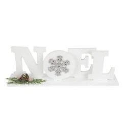 Northlight Noel And Snowflake Christmas Sign With Pinecone Holly - 10.25" - White And Silver -Northlight 1153301796210205344 2