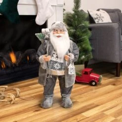 Northlight 24" Gray And White Santa Claus With Lantern Christmas Figure -Northlight 1153301796485456544