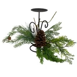 Northlight 10" Green Artificial Sprigs And Pine Cone Christmas Candle Holder -Northlight 1153301796819047072