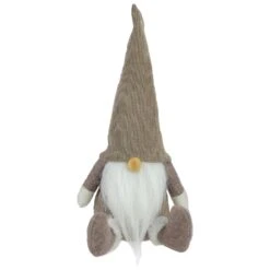 Northlight Plush Sitting Gnome With Corduroy Hat Christmas Figure - 10" - Brown And White