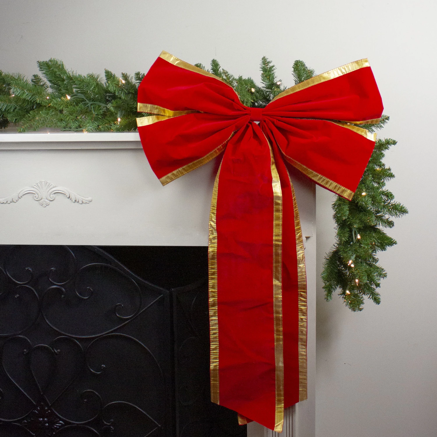 Northlight Velveteen 4-Loop Christmas Bow Decoration - 24" X 38" - Red And Gold 5 Northlight Velveteen 4-Loop Christmas Bow Decoration - 24" X 38" - Red And Gold - Image 3