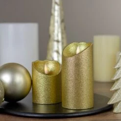 Northlight LED Lighted Flameless Flickering Pillar Christmas Candle - 6" - Gold -Northlight 1153301797130855072