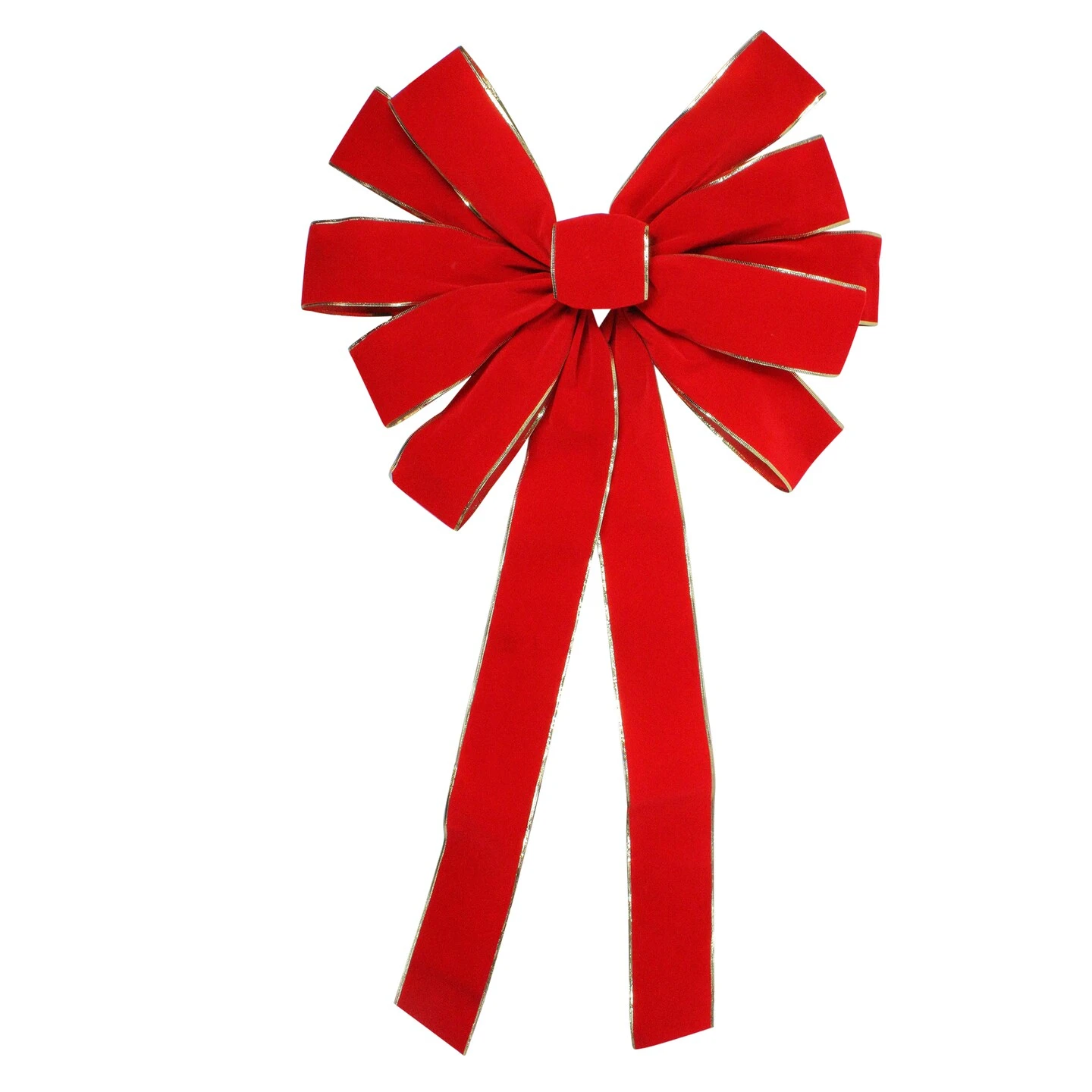 Northlight 24" X 42" Large Red 11-Loop Velveteen Christmas Bow With Gold Trim 7 Northlight 24" X 42" Large Red 11-Loop Velveteen Christmas Bow With Gold Trim - Image 5