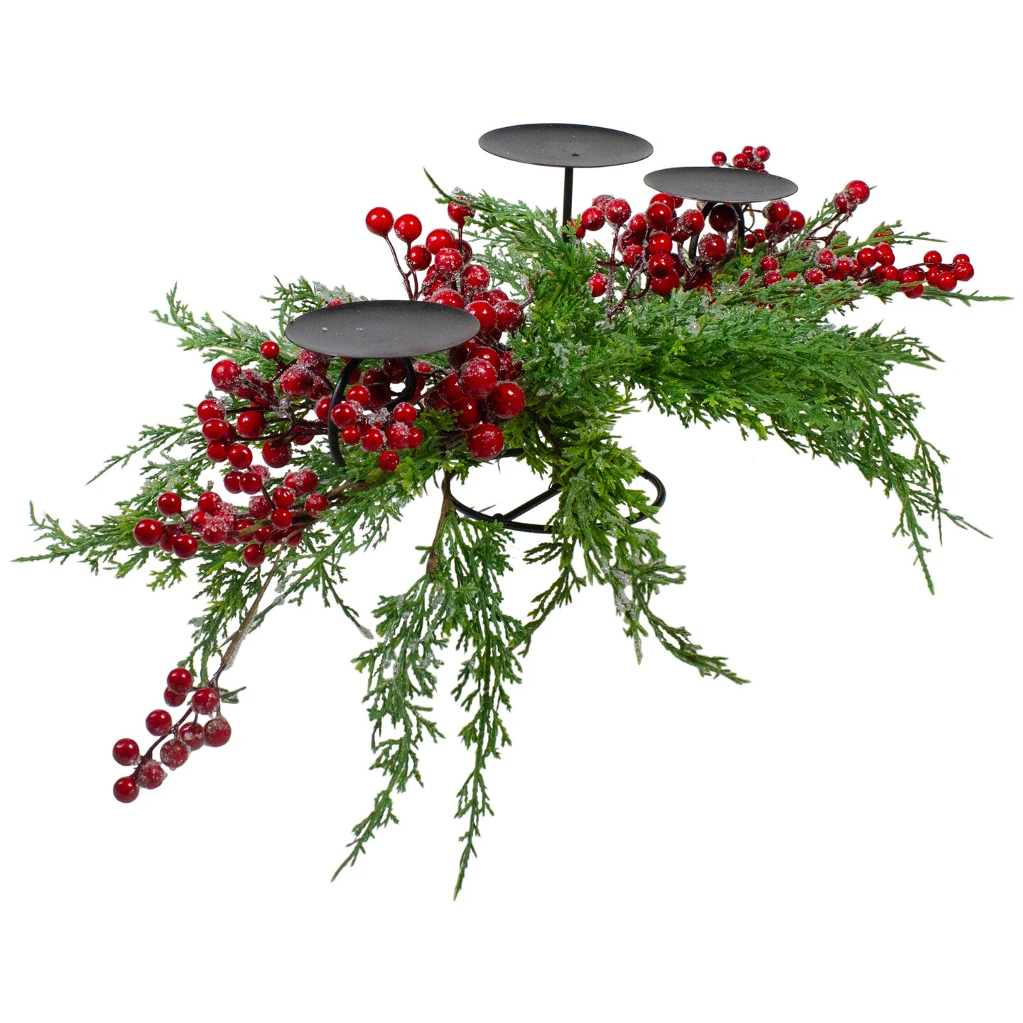 Northlight Frosted Berry And Foliage Triple Candle Holder Christmas Decoration - 32" Red 5 Northlight Frosted Berry And Foliage Triple Candle Holder Christmas Decoration - 32" Red - Image 3