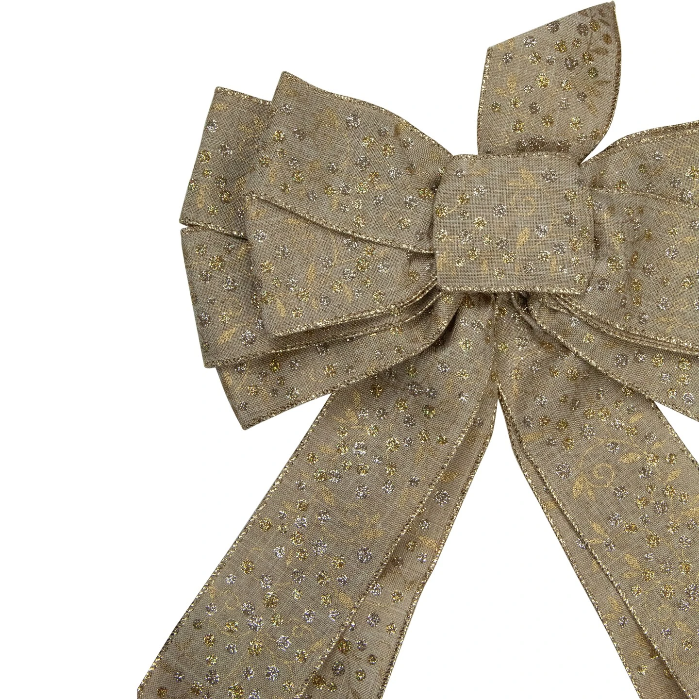 Northlight 12" X 25" Burlap And Gold 10 Loop Christmas Bow Decoration Brown 5 Northlight 12" X 25" Burlap And Gold 10 Loop Christmas Bow Decoration Brown - Image 3