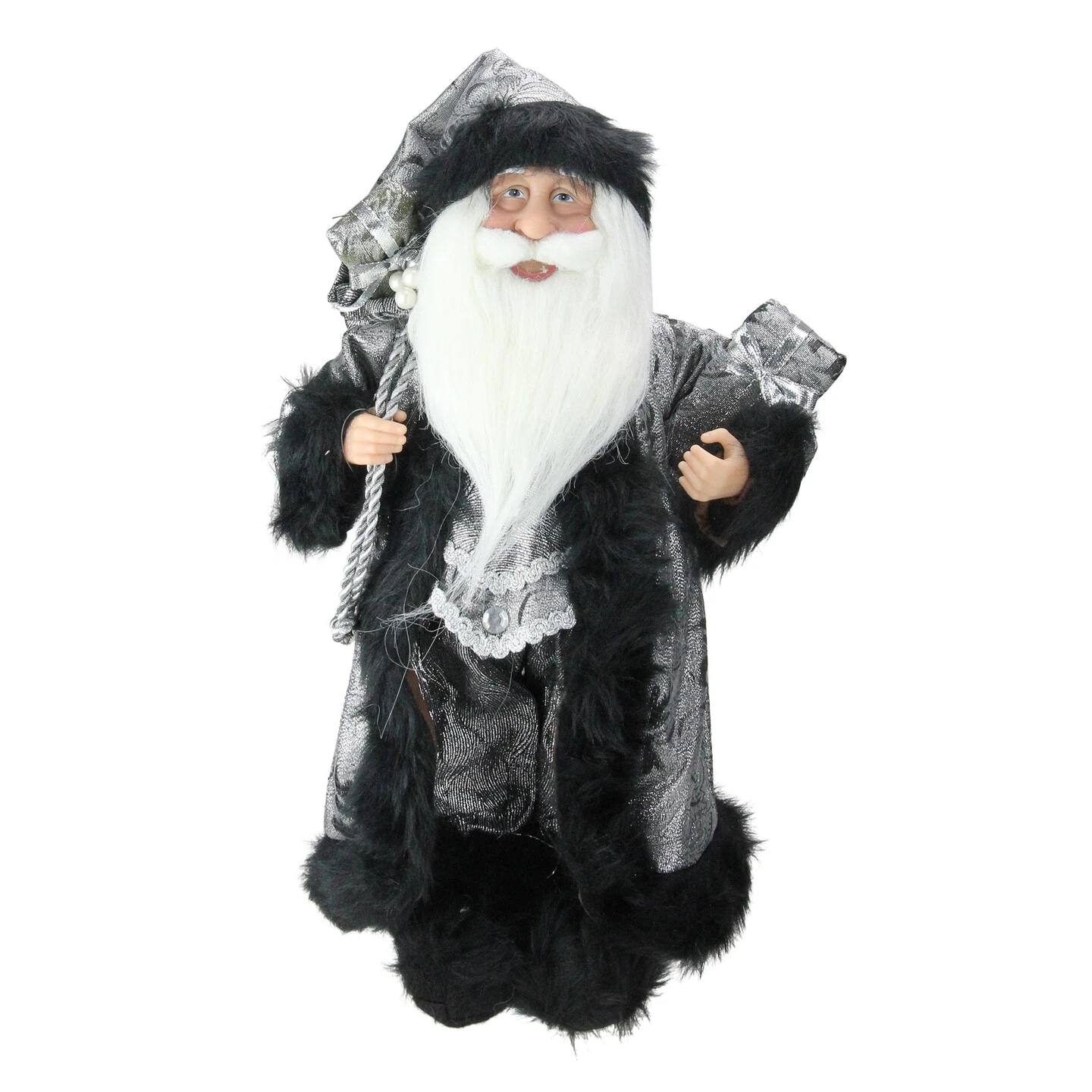 Northlight Standing Santa Claus Christmas Figure With Sack - 16" - Silver And Black 7 Northlight Standing Santa Claus Christmas Figure With Sack - 16" - Silver And Black - Image 5