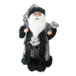 Northlight Standing Santa Claus Christmas Figure With Sack - 16" - Silver And Black