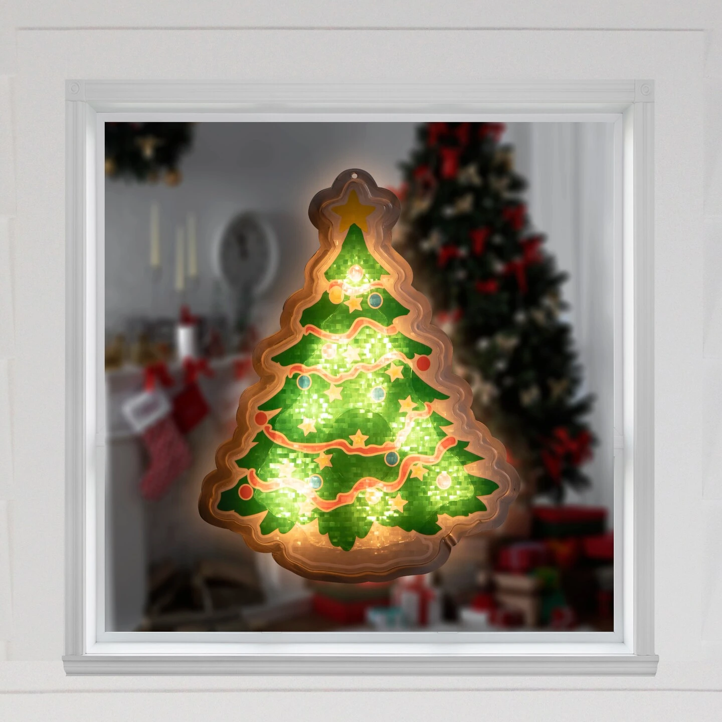 Northlight Lighted Holographic Christmas Tree Window Silhouette - 12.5" - Clear Lights Green 6 Northlight Lighted Holographic Christmas Tree Window Silhouette - 12.5" - Clear Lights Green - Image 4