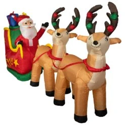 Northlight Inflatable Santa's Sleigh And Reindeer Outdoor Christmas Decoration - 8' Red -Northlight 1153422312971559584