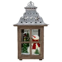 Northlight Rustic Wooden Snowman "Sweet Home" Pillar Candle Christmas Lantern - 16.5" Silver -Northlight 1153422313355338400 1