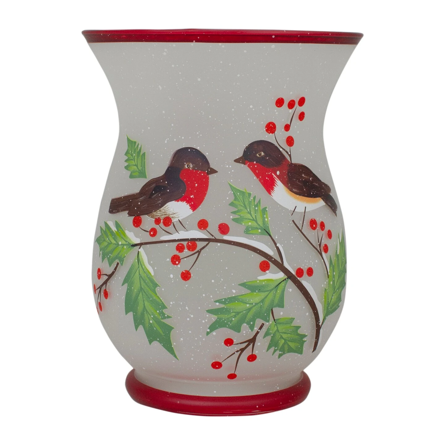 Northlight 8" Hand Painted Finches And Pine Glass Christmas Candle Holder White 3 Northlight 8" Hand Painted Finches And Pine Glass Christmas Candle Holder White