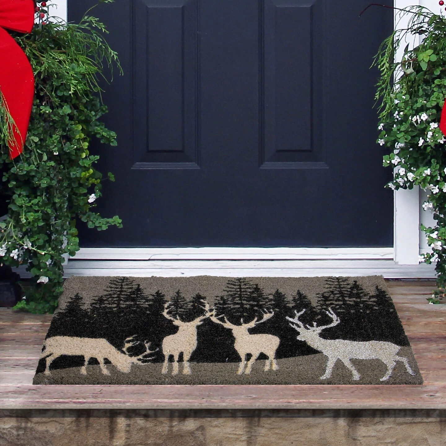 Northlight Natural Coir Rectangular Forest Reindeer Christmas Doormat 18" X 30" Black 5 Northlight Natural Coir Rectangular Forest Reindeer Christmas Doormat 18" X 30" Black - Image 3