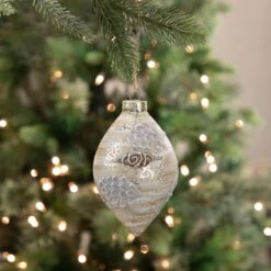 Northlight 5" Birch Wood And Glitter Pine Cones Glass Finial Christmas Ornament White -Northlight 1153422314095633056