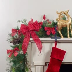 Northlight Glittered 6-Loop Christmas Bow Decoration - 9" X 14" - Red -Northlight 1153422314684932768